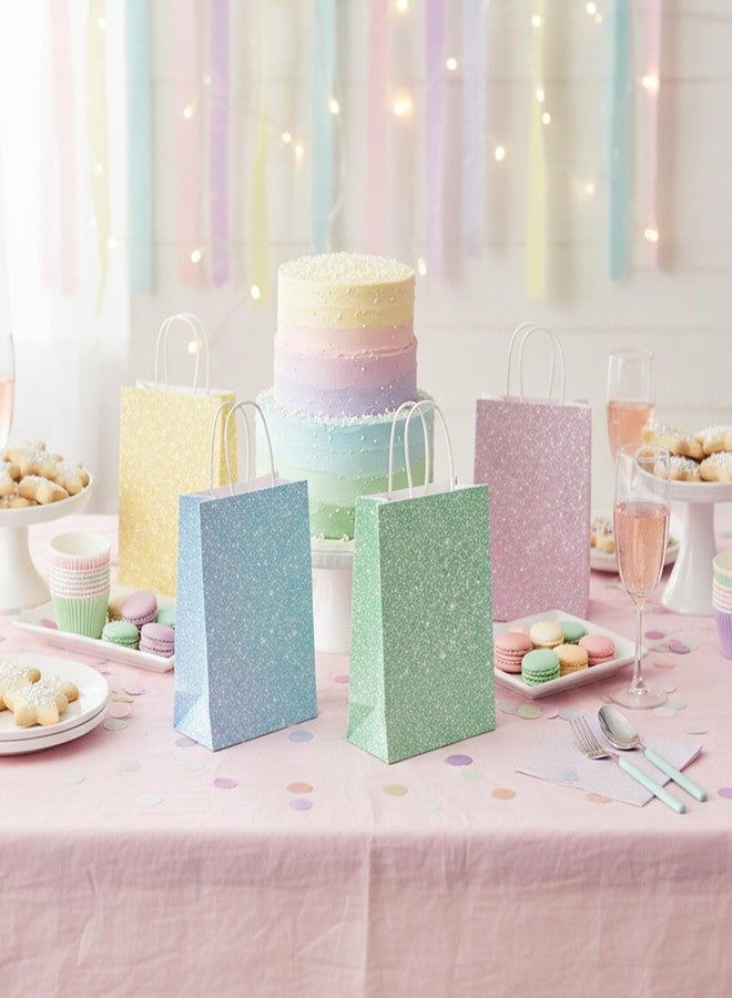 SilTriangle 24 Pcs Glitter Pastel Party Favor Bags with Handles Pastel Christmas Gift Bags Bulk Colored Paper Goodie Packaging Birthday Holiday Party Supplies, 5.91 x 3.15 x 8.27 Inches, 6 Color - Image 5